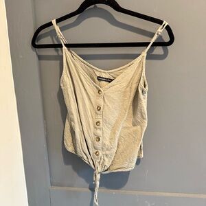 Green linen blend Abercrombie tank - tie front, button front